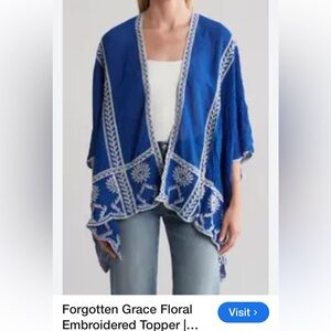 Blue Floral Embroidered Kimono